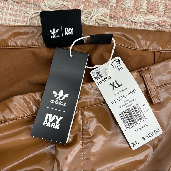 Adidas X Ivy Park Brown Latex Faux Leather Pants Yeezy Beyoncé Size XL NWT - Picture 14 of 16